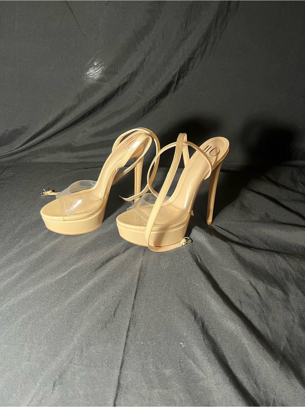 J-LO Nude Platform Stiletto Heels with Clear Vamp